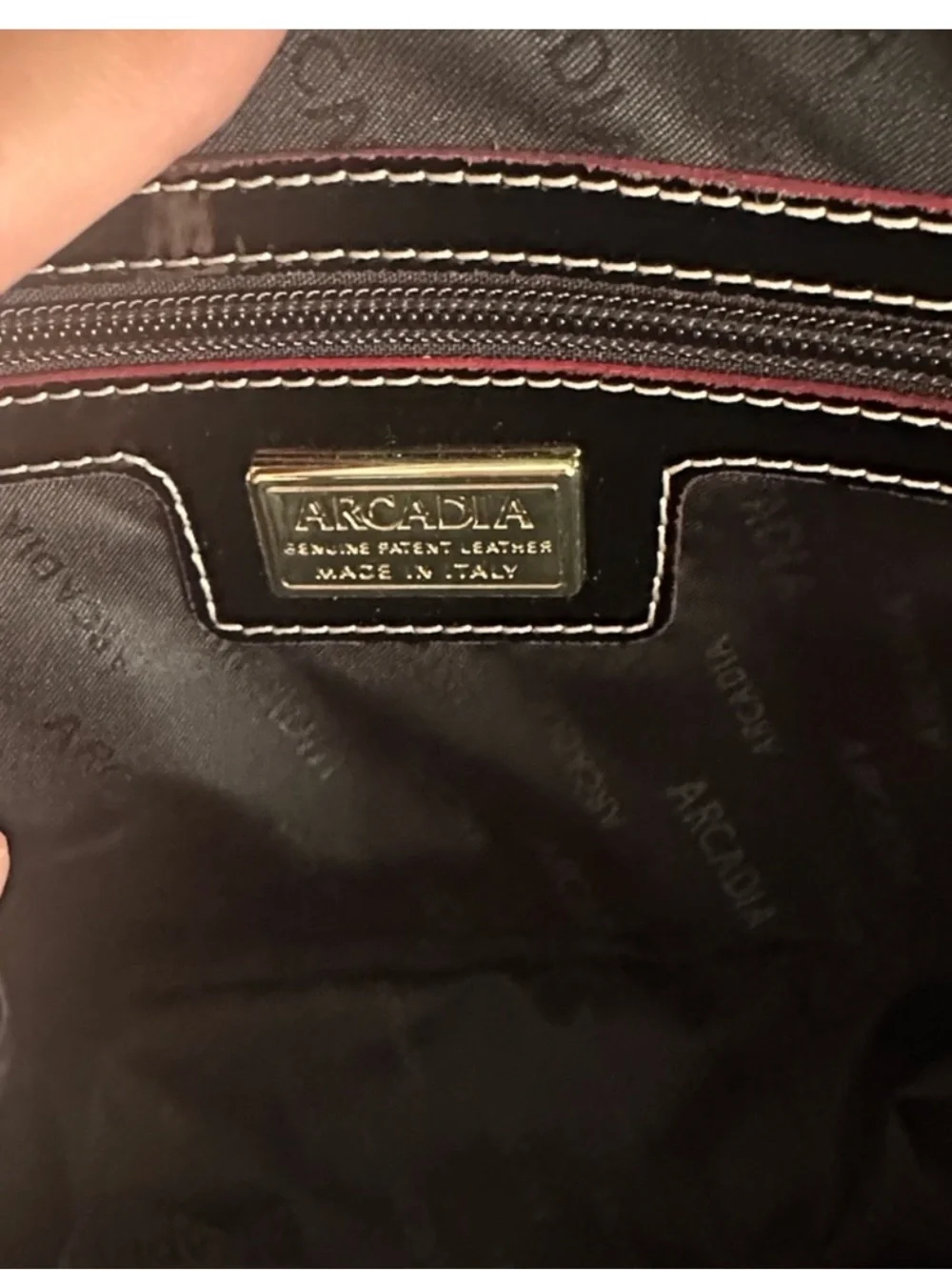 Arcadia Black Patent Satchel with PinkTrim